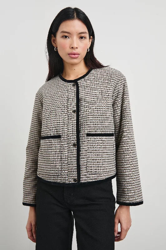 Cropped – Short in length, above the waistNOTA JACKET - ICE TAUPE MINI CHECK