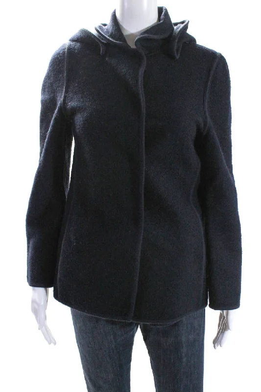 Windproof – Wind-resistantPhilosophy di Alberta Ferretti Womens Hook & Loop Hooded Boucle Coat Navy