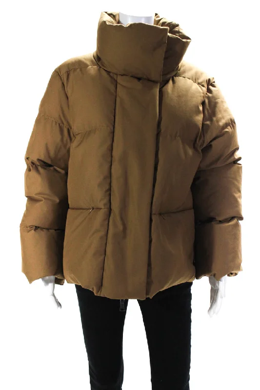 Warm – Insulated, cozySeventy Womens Long Sleeve Full Zip Collared Cropped Puffer Jacket Brown