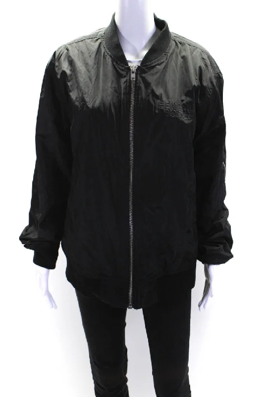 Reflective – Includes reflective elements for visibilityThe Met Womens Long Sleeves Full Zipper Bomber Jacket Black