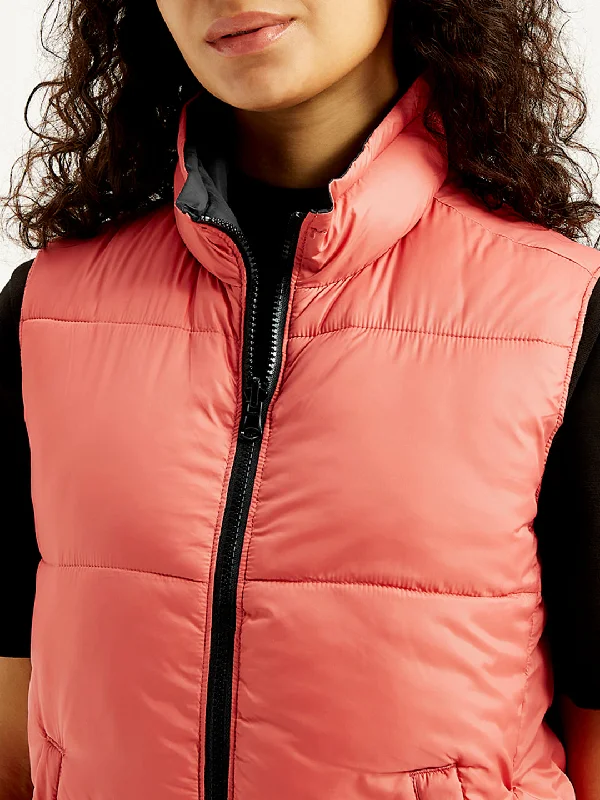 Waterproof – Resistant to waterWomen's Quilted Peach High Neck Puffer Jacket