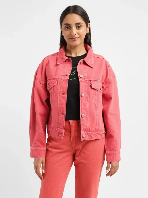 Padded – With extra filling for warmthWomen's Solid Coral Spread Collar Jacket