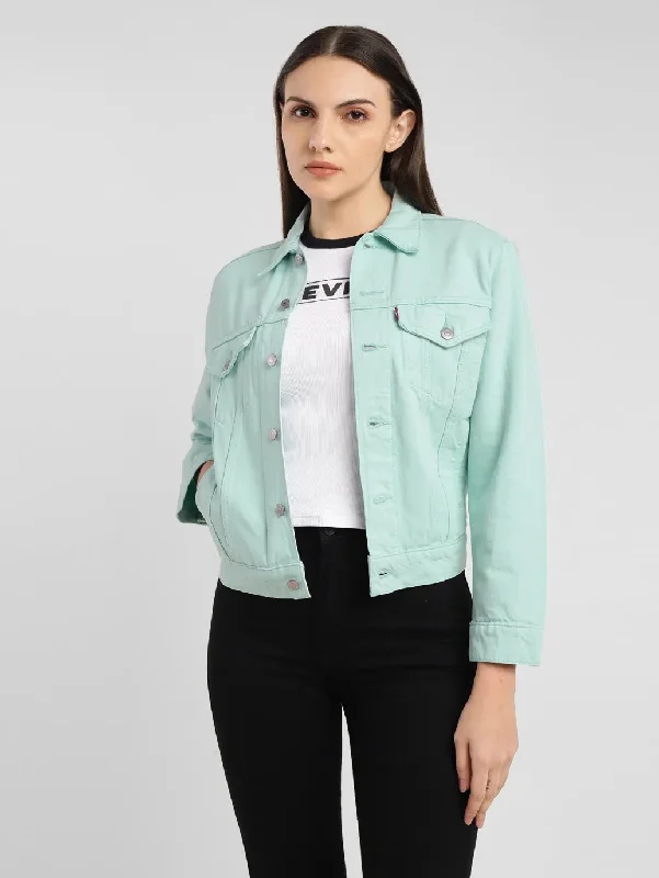 Stretch – Stretchy fabric for comfort and flexibilityWomen's Solid Green Spread Collar Jacket