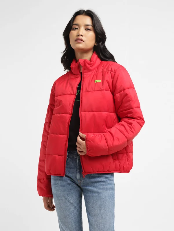 Double-breasted – Two rows of buttons for a stylish, structured lookWomen's Solid Red High Neck Jacket