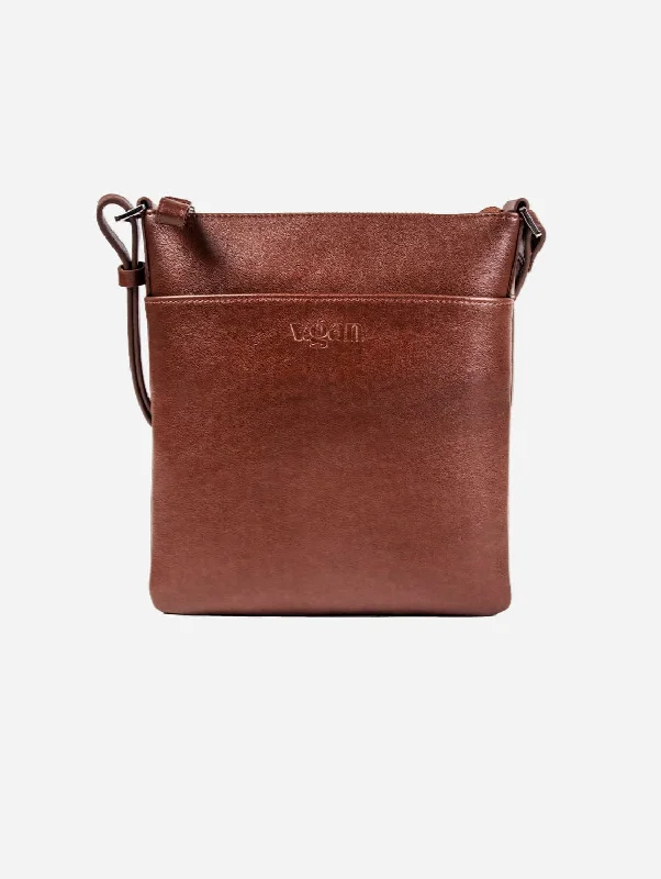 Top Zip Vegan Leather Cross Body Bag | Brown