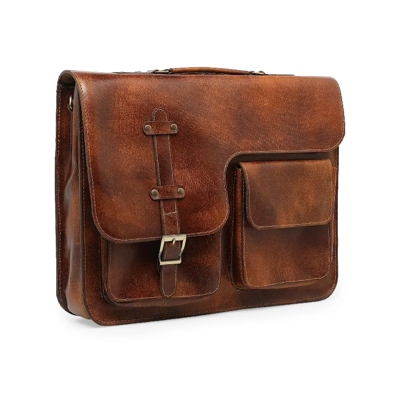 Americo Men's Genuine Leather Laptop Bag - Brown