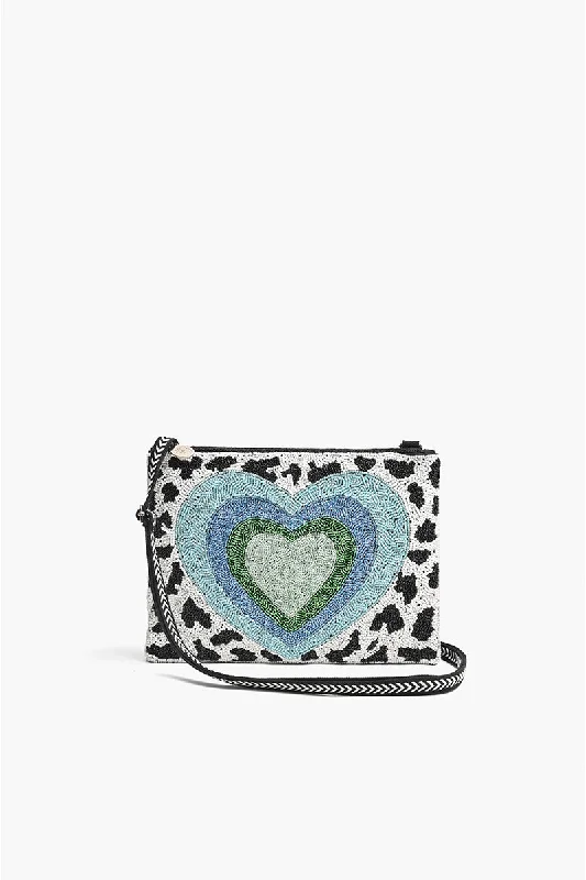 Blue Heart Top Zip Clutch