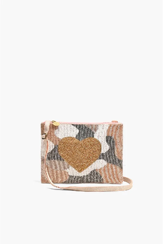 Camo Heart Top Zip Clutch