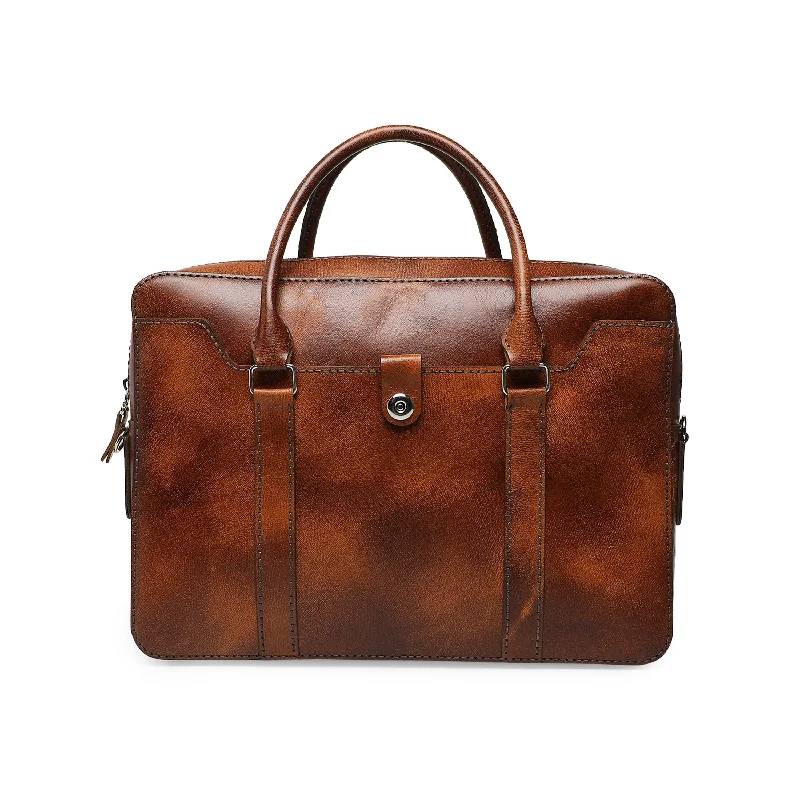 Jessica Genuine Leather Laptop Bag - Brown