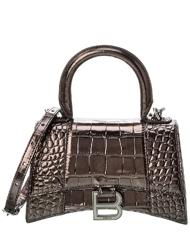 Balenciaga Hourglass XS Croc-Embossed Leather Top Handle Satchel