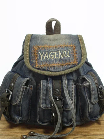 Vintage Denim Blue Womens Backpacks School Backpacks Blue Denim Laptop Backpack For Womens