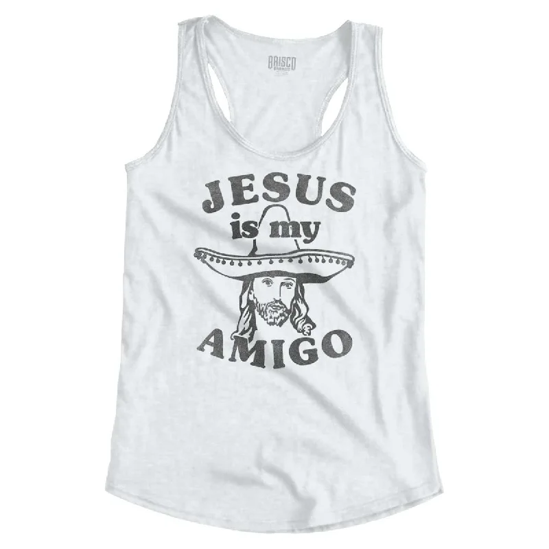 Button-up vest – Vest with buttons or a buttoned front closureAmigo Jesus Racerback