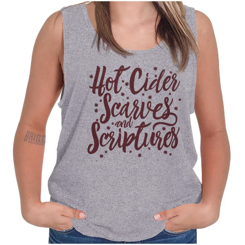 Belted vest – Vest with an attached belt to cinch at the waistCider Scarves Scriptures Tank Top