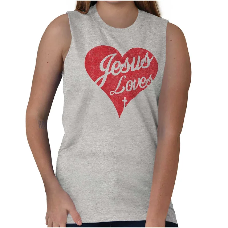 Peplum vest – Vest with a flared, ruffled bottom for a feminine silhouetteJesus Loves Sleeveless T-Shirt