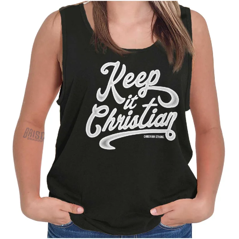 Belted vest – Vest with an attached belt to cinch at the waistKeeping It Christian Tank Top