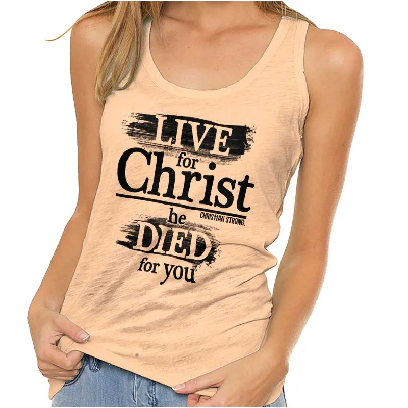 Zip-front vest – Vest with a front zipper closureLive For Christ Racerback Tank