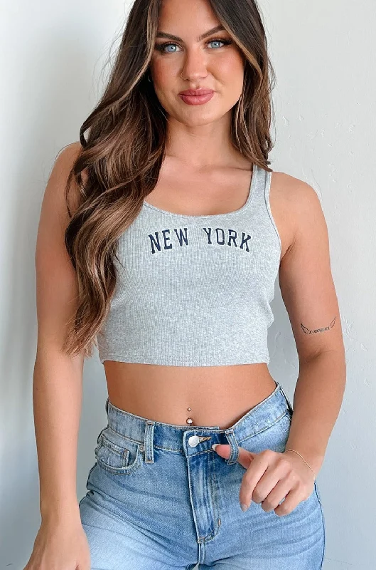 Padded vest – Thickly insulated vest for warmthNew York Dreamer Ribbed "New York" Crop Tank (Heather Grey)