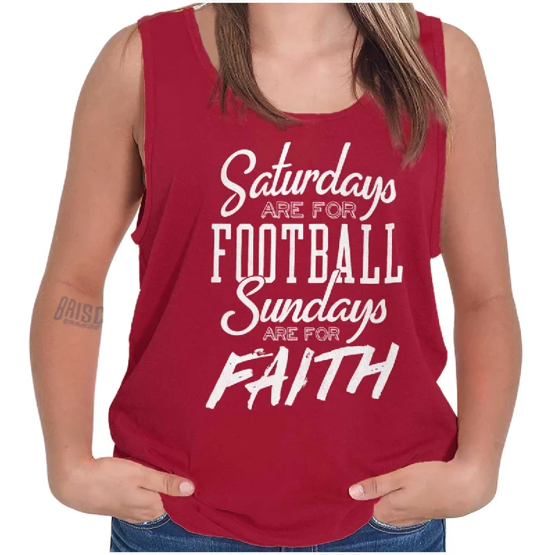 Belted vest – Vest with an attached belt to cinch at the waistWeekend Football & Faith Tank Top