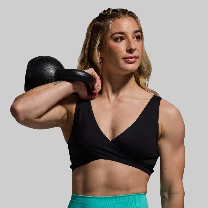 Compression tank sports bra – Combination of a tank top and sports bra, providing full coverage and support for the upper body.Embrace Sports Bra (Black)