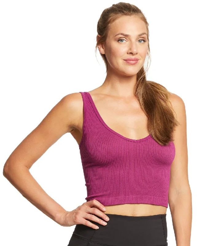 Compression sports bra – Sports bra that compresses the chest for a more secure fit and reduced bounce during high-impact activities.Free People Solid Rib Brami Yoga Crop Top Plum