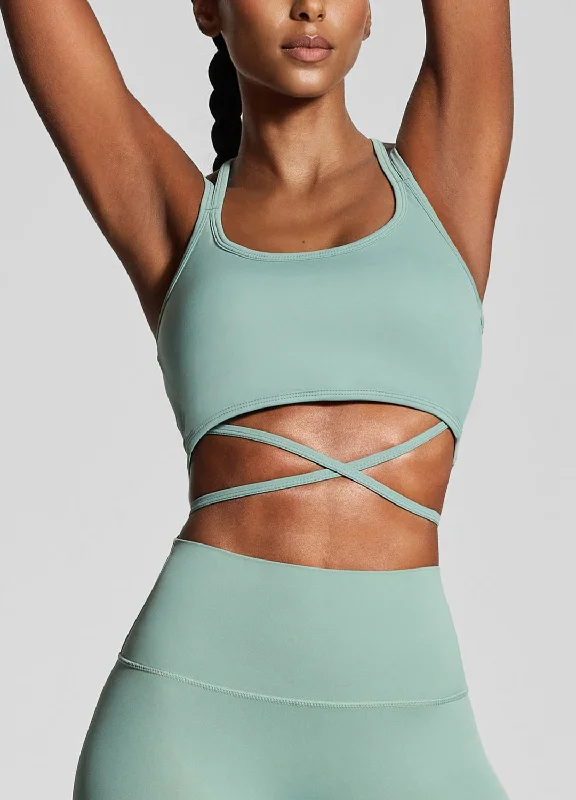 Compression tank sports bra – Combination of a tank top and sports bra, providing full coverage and support for the upper body.Fresh Green Strappy Front Top