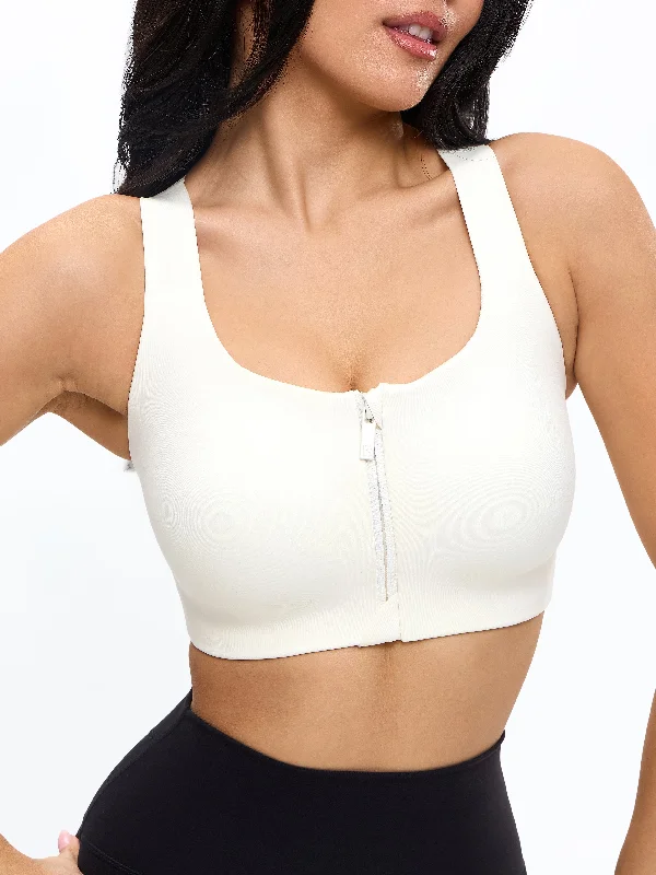 Supportive sports bra – Sports bra specifically designed to provide strong support, often for larger busts or high-impact activities.High Impact Zip Sports Bra - Ivory