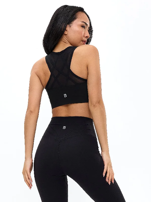 Sports bra with removable padding – Sports bra with padding that can be removed or adjusted for customized support and shape.High Impact Zip Sports Bra - Onyx Black