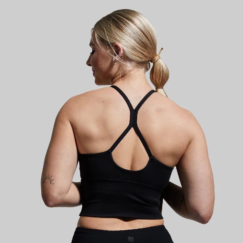 Mesh sports bra – Sports bra with mesh panels or details, promoting airflow and breathability during intense workouts.Om The Day Sports Bra 2.0 (Black)