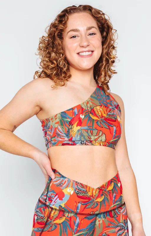 Back-closure sports bra – Sports bra with a hook-and-eye closure at the back for adjustable fit and ease of wear.The Maverick Bra - Tropical Paradise