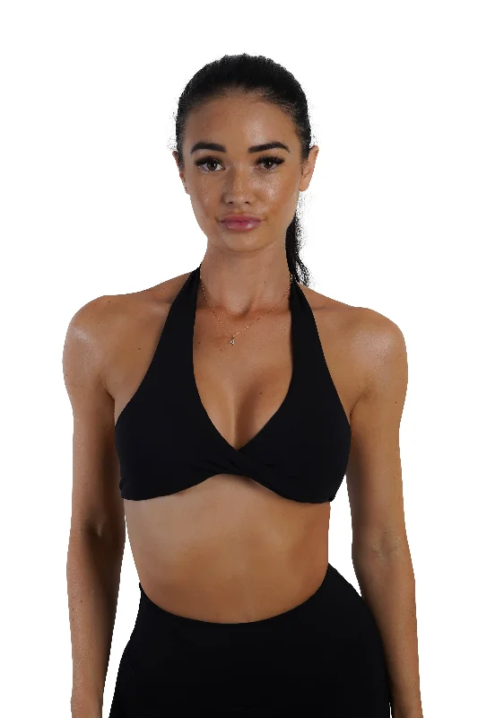 Adjustable straps sports bra – Sports bra with straps that can be adjusted for a personalized fit and comfort.Twist Halter Bra - Black