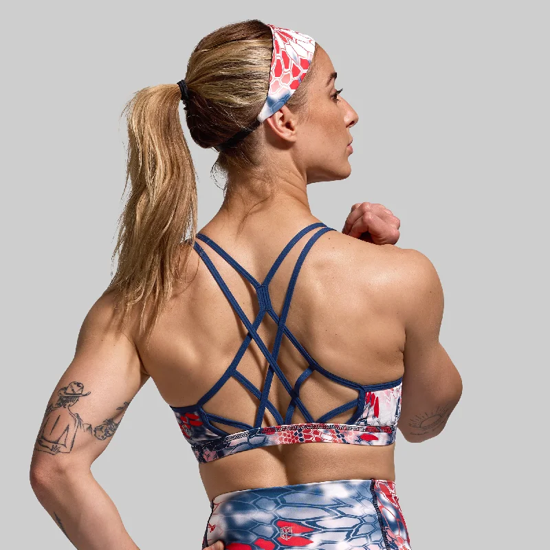 Breathable sports bra – Sports bra made from lightweight, moisture-wicking fabrics to keep the body cool and dry.Warrior Sports Bra (Kryptek Liberty)