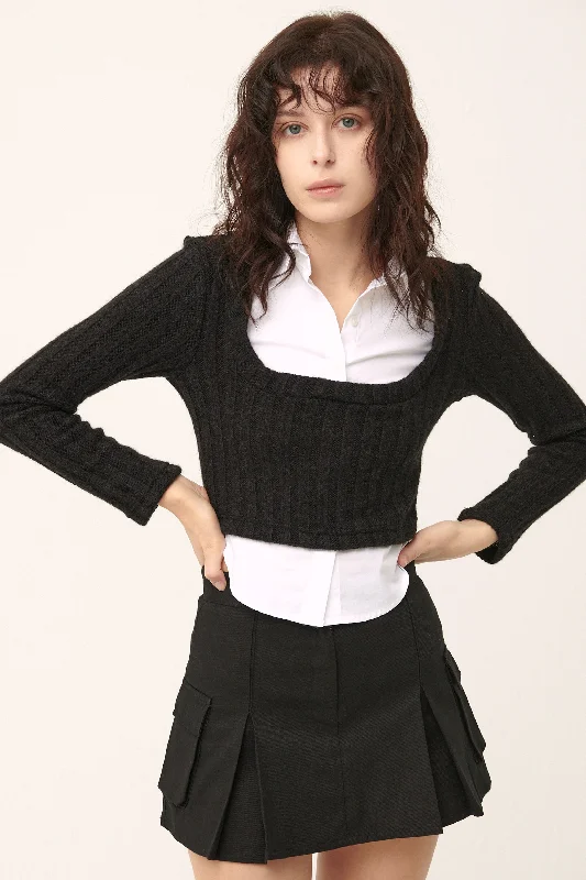 Cable knit – Featuring textured, braided patternsAmelia Shirt Inset Crop Top