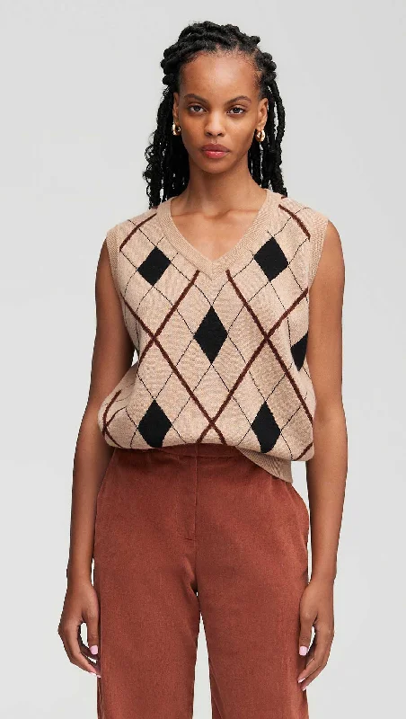 Cropped – Shortened length, above the waistArgyle Vest in Wool-Cashmere | Camel Multi