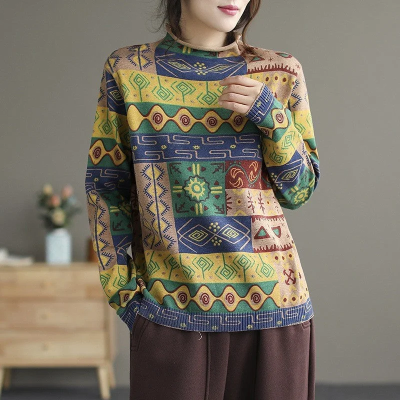 Chunky – Thick, oversized knit for a cozy lookBabakud Women Autumn Printed Cotton Knit Sweater