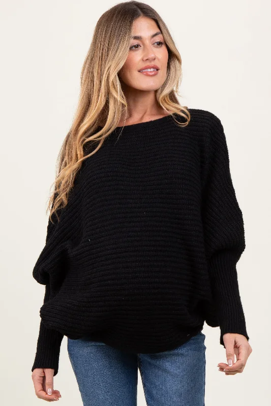 Cotton blend – Mix of cotton and synthetic fibers for comfortBlack Chunky Knit Dolman Sleeve Oversized Maternity Sweater