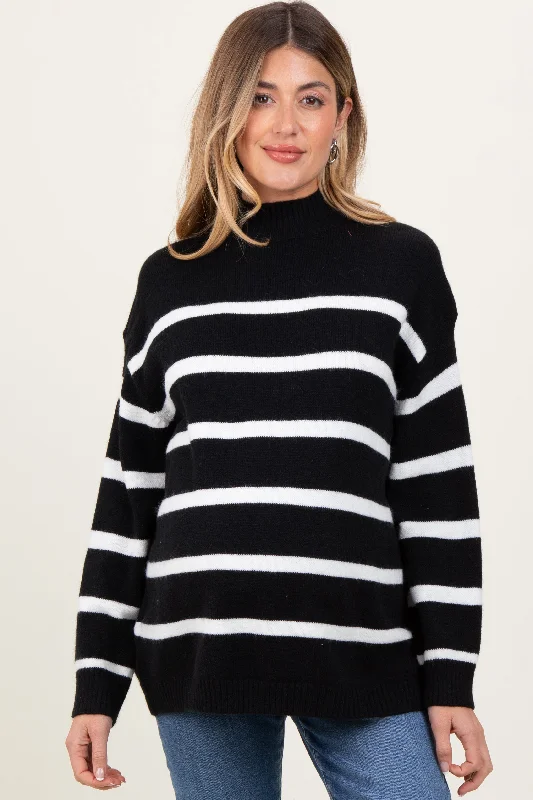 Cardigan – Open-front sweater, often buttoned or with a tieBlack Striped Oversized Mock Neck Maternity Sweater