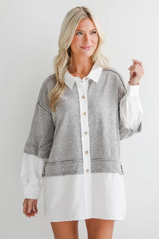 V-neck – Sweater with a V-shaped necklineBrilliant Cutie Heather Grey Contrast Blouse