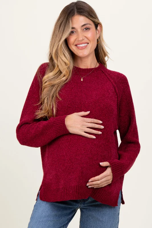 Cardigan – Open-front sweater, often buttoned or with a tieBurgundy Raglan Knit Maternity Sweater