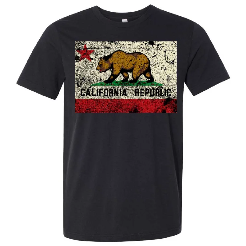 Asymmetrical – Uneven hem or design, adds a modern twistCalifornia State Flag Distressed Asst Colors Mens Fitted T-Shirt/tee