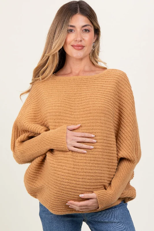 Short sleeve – Sleeveless or cap sleeve styleCamel Chunky Knit Dolman Sleeve Oversized Maternity Sweater