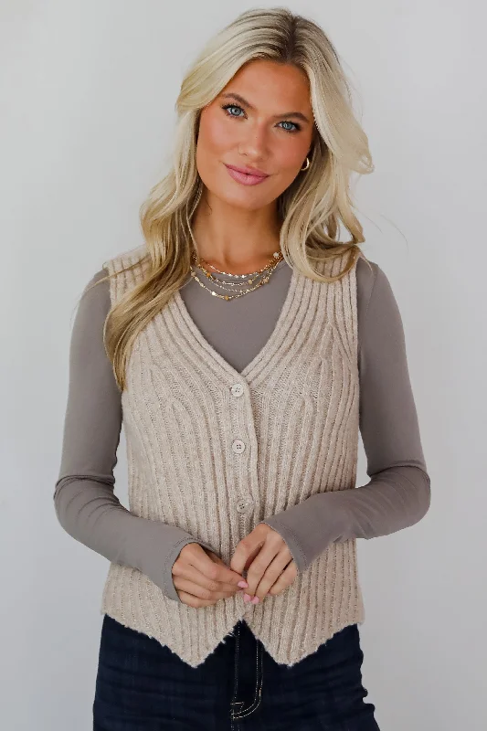 Cable knit – Featuring textured, braided patternsComposed Approach Taupe Sweater Vest