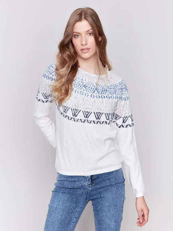 Oversized – Loose-fitting, relaxed silhouetteCotton Blend Ski Sweater - Ecru