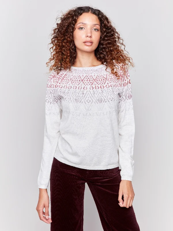 V-neck – Sweater with a V-shaped necklineCotton Blend Ski Sweater - Light Grey