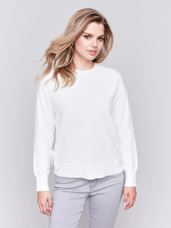 Oversized – Loose-fitting, relaxed silhouetteCrew Neck Sweater with Side Bows - Cream