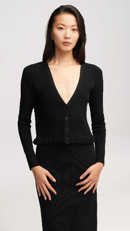 V-neck – Sweater with a V-shaped necklineCropped Ribbed Cardigan in Stretch Rayon | Black