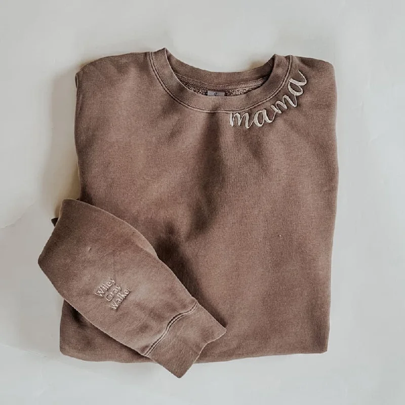 Fitted sweatshirt – Sweatshirt that fits snugly to the body, providing a more tailored lookCustom Mama Embroidered Crewneck - Clay