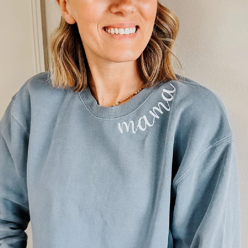 Sporty sweatshirt – Sweatshirt made from moisture-wicking or performance fabrics, ideal for active wearCustom Mama Embroidered Crewneck - Slate Blue