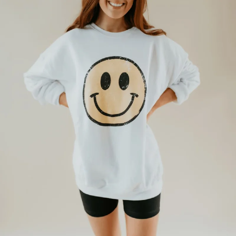 Graphic hoodie – Hoodie with printed designs, logos, or artworkDistressed Smiley Sweatshirt