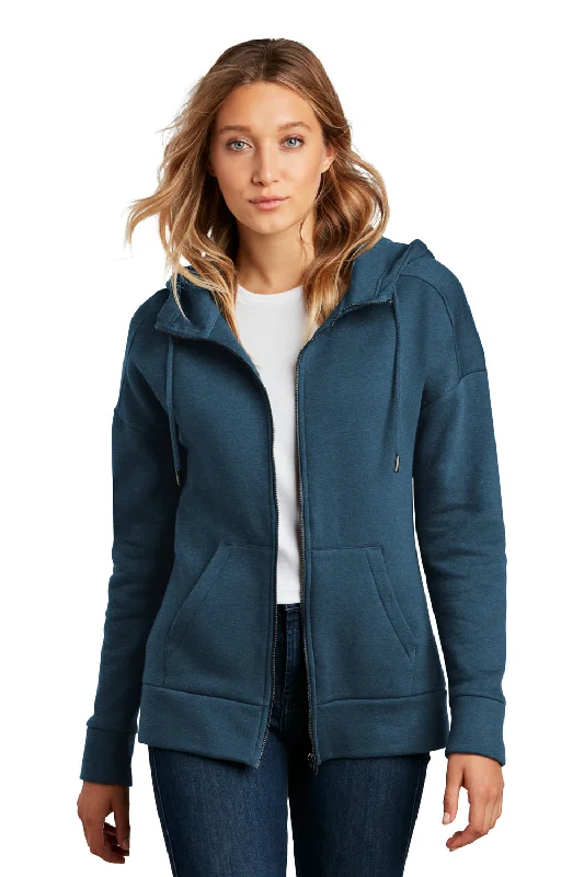 Cropped hoodie – Shortened hoodie that sits above the waistDistrict Womens Perfect Weight Fleece Full Zip Hooded Sweatshirt Hoodie - Heather Poseidon Blue