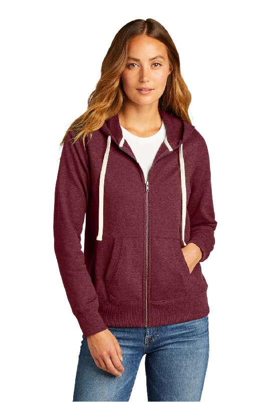 Raglan sleeve hoodie – Hooded sweatshirt with diagonal seam lines extending from the collarDistrict Womens Re-Fleece Full Zip Hooded Sweatshirt Hoodie - Heather Maroon